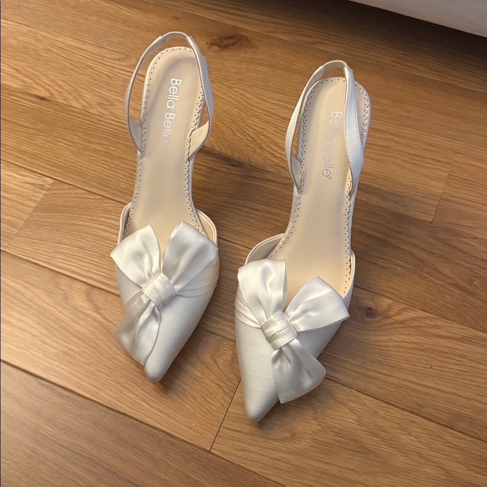 Bella Belle White Satin Bow Heels